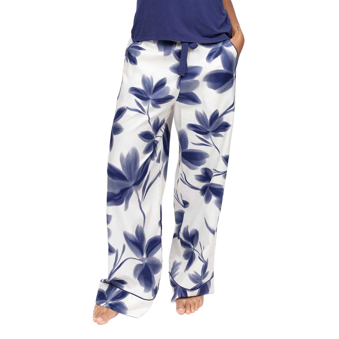 Cyberjammies Indigo Navy Floral Print Wide Leg Pyjama Bottoms
